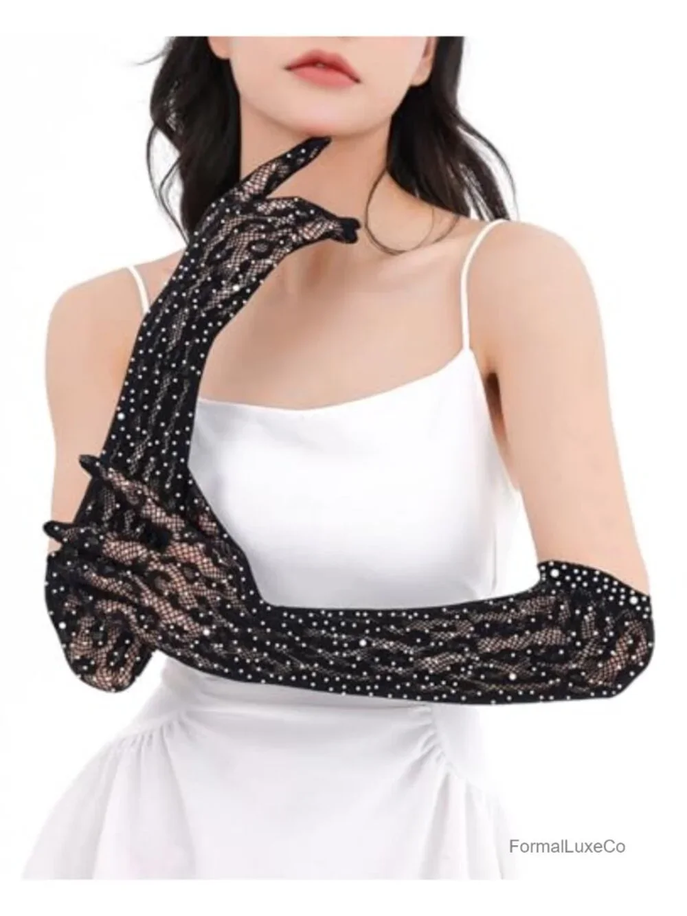 Sheer Fishnet Rhinestone Opera Gloves